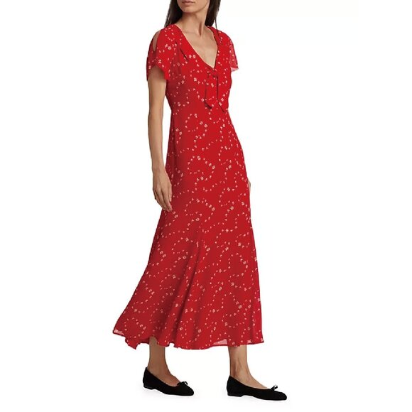 NWT ReformationTalleen Floral Tie-Neck Midi-Dress